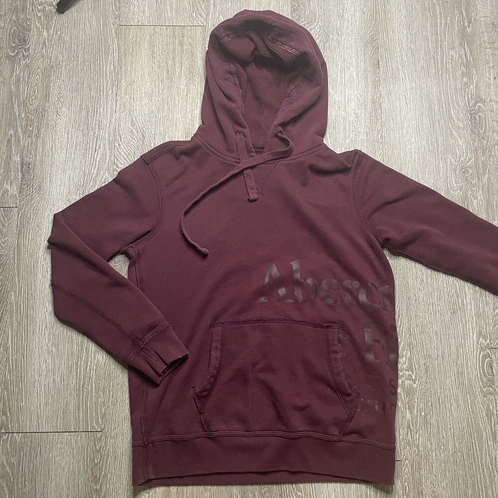 Abercrombie & Fitch Fleece Pullover Hoodie Maroon Logo Drawstring Men's Size S